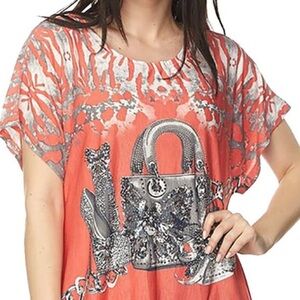 3/$10 Blossom Red Gray Graphic Women's Top